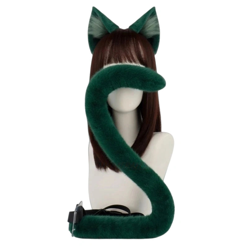 Cute Green Cat-Ear & Tail Cosplay Set – Furry Animal Costume Accessory