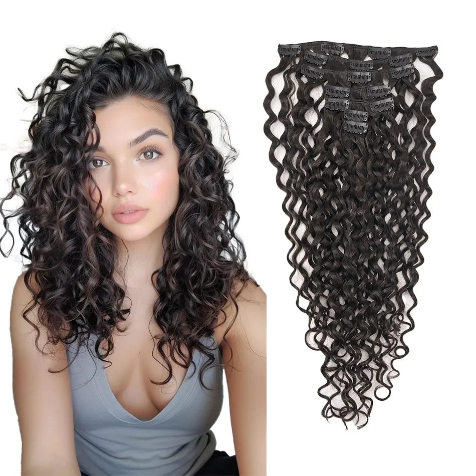 Curly Water Wave Human Hair Clip-Ins – 7 Pieces