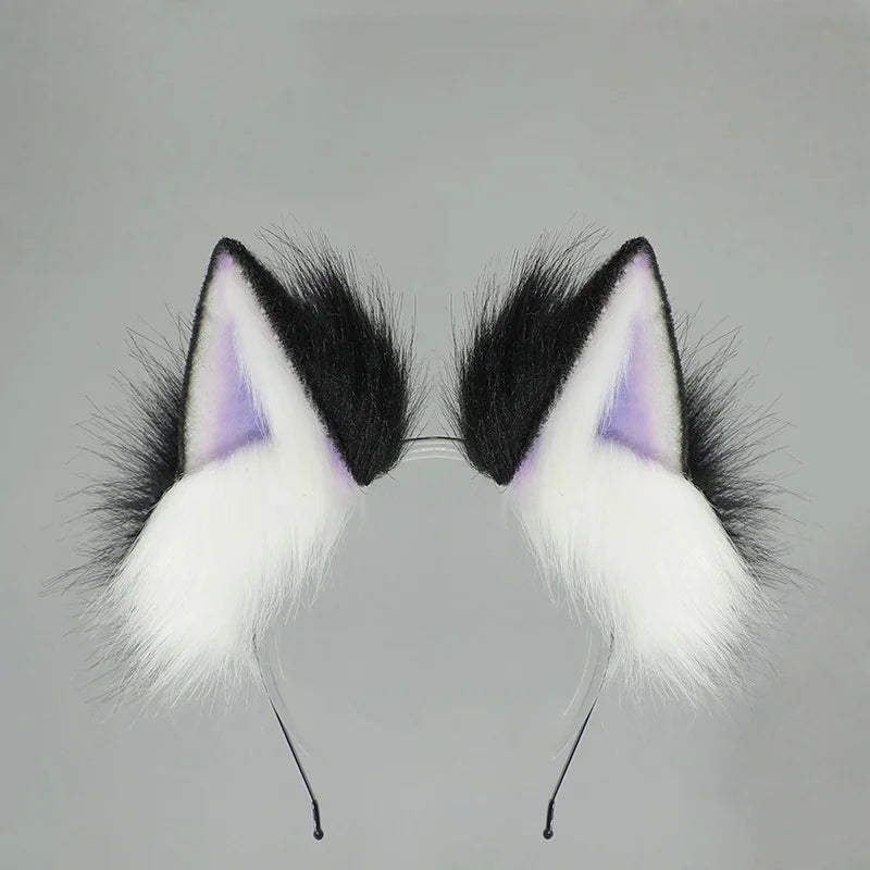 2025 New Handmade Colorful Gradient Cat Ears Headband Adjustable Belt Fox Tail Halloween Cosplay Animal Wolf Props