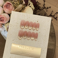 10pcs Handmade Cat Eye Almond Press-On Nails – Light Blue with Bow Accent