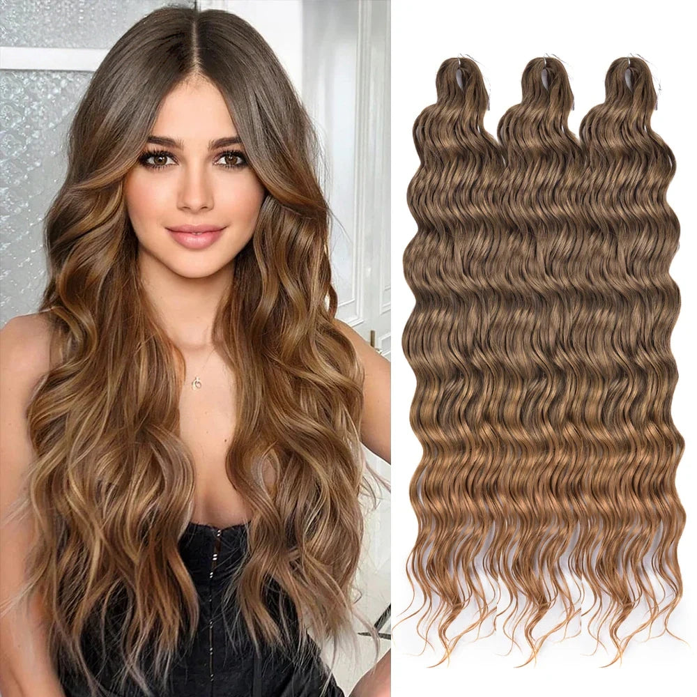 24 Inch Loose Deep Wave Crochet Braiding Hair Ombre Blonde Synthetic Deep Curly Twist Hair Extensions for Women