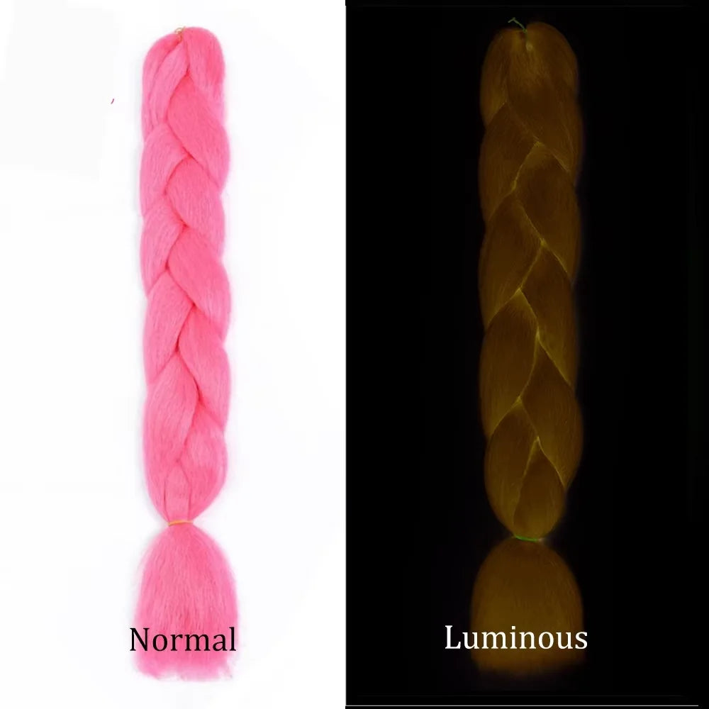 24 Inch Glow in the Dark Braiding Hair – Synthetic Rainbow Jumbo Braid Extensions