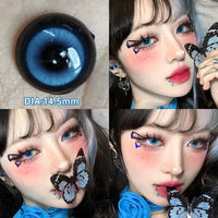 OVOLOOK-1 Pair Halloween Contact Lenses Beauty Eye Color Lenses Cosplay Pupils Myopia Lens with Prescription Natural Blue Lens