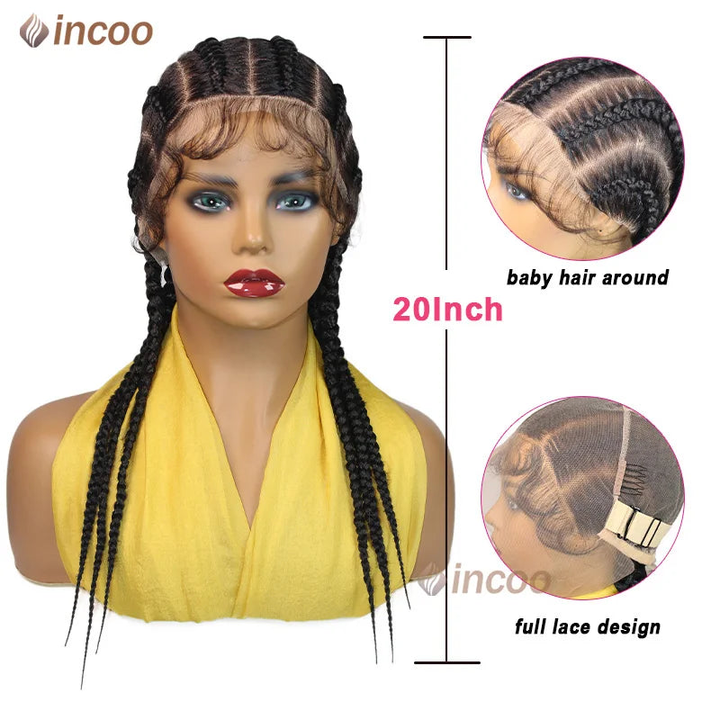 20" Short Synthetic Full Lace Wig Cornrows Braided Wigs For Black Women Lace Frontal Wig Jumbo Box Braids Wig