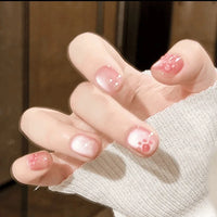 10pcs Sweet Cute Press-On Nails – Blue Nude Short Round Cat Eye False Nails with Butterfly, Shiny Summer Set