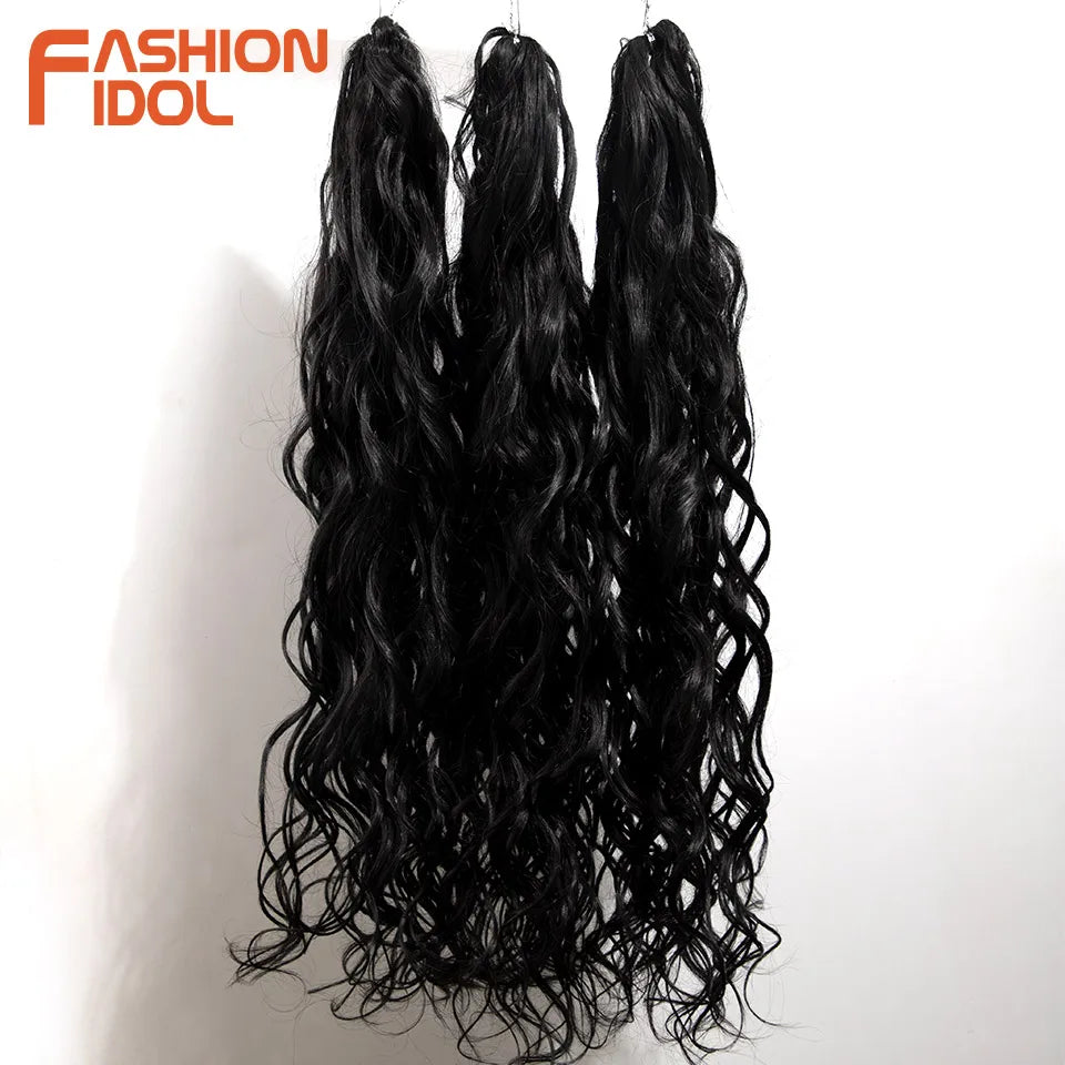24inch 300g/3pcs Ombre Pink Orange Red Crochet Hair Extensions Total Heat Resistant Synthetic Wavy Braiding Hair