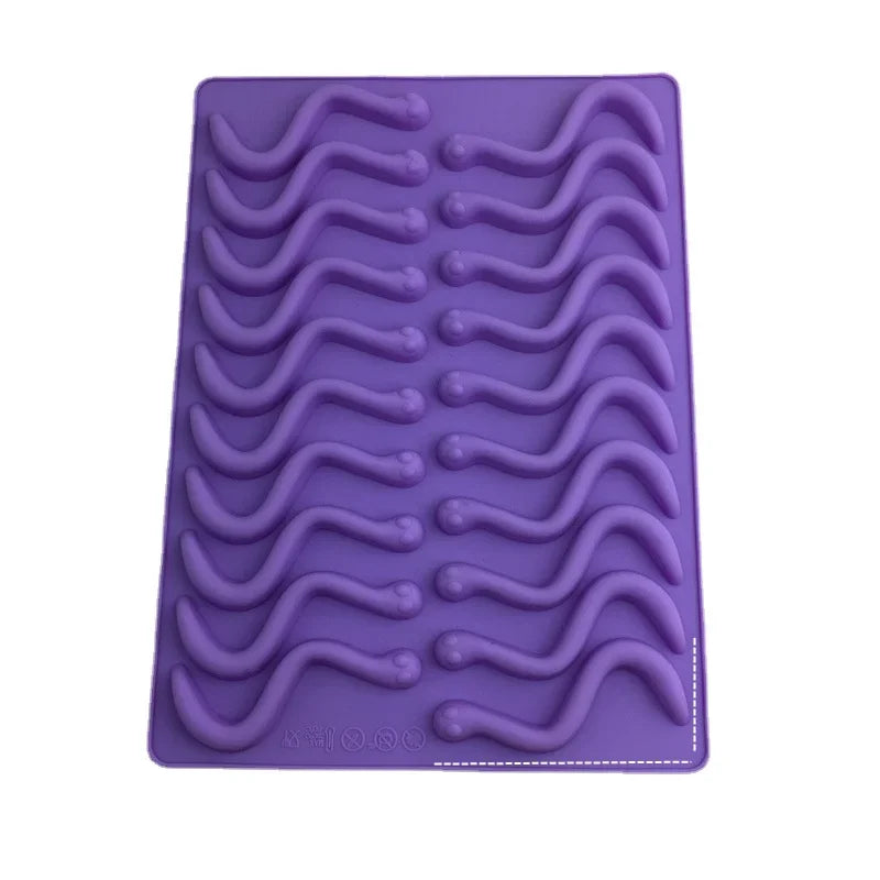 20 Holes DIY Silicone Gummy Snake Worms Chocolate Mold Sugar Candy Jelly Molds Ice Tube Tray Mold Cake Decorating Tools