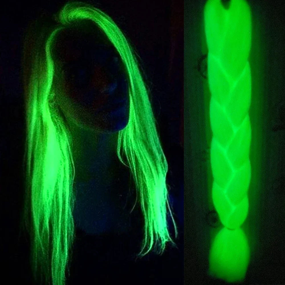 24 Inch Glow in the Dark Braiding Hair – Synthetic Rainbow Jumbo Braid Extensions