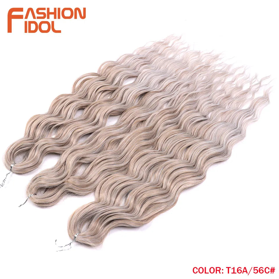 24 Inch Synthetic Hair Water Wave Braiding Hair Extensions Ombre Blonde Deep Wave Afro Curl Twist Crochet Hair for Women