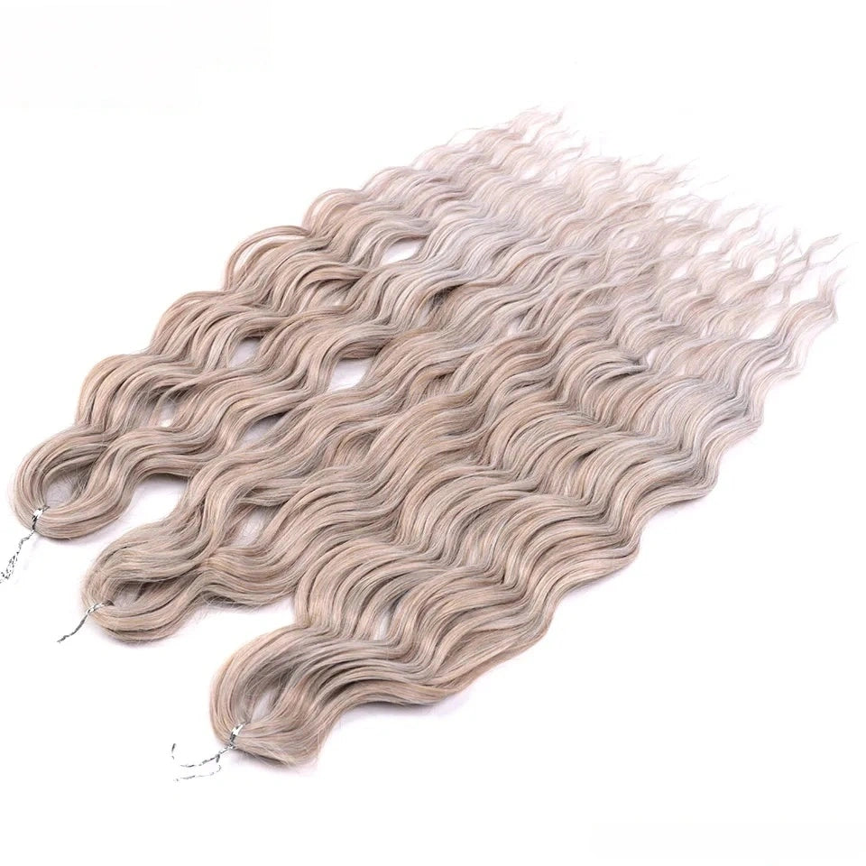 Water Wave Ombre Blonde Braiding Hair Extensions – Deep Wave Afro Curl Crochet for Women