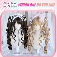 Long Wave Cosplay Wig with Double Ponytail For Women Daily Party Lolita Synthetic Wigs Gold/Chocolate Heat Resistant Hair