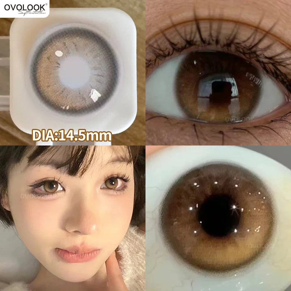 OVOLOOK-2pcs/Pair Contact Lenses Fast Shipping Big Black Lenses for Eyes Beauty Pupils Comestic Eye Color Lens 14.5mm/14.2mm