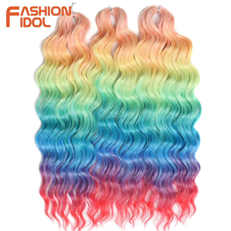 24 Inch Synthetic Hair Water Wave Braiding Hair Extensions Ombre Blonde Deep Wave Afro Curl Twist Crochet Hair for Women