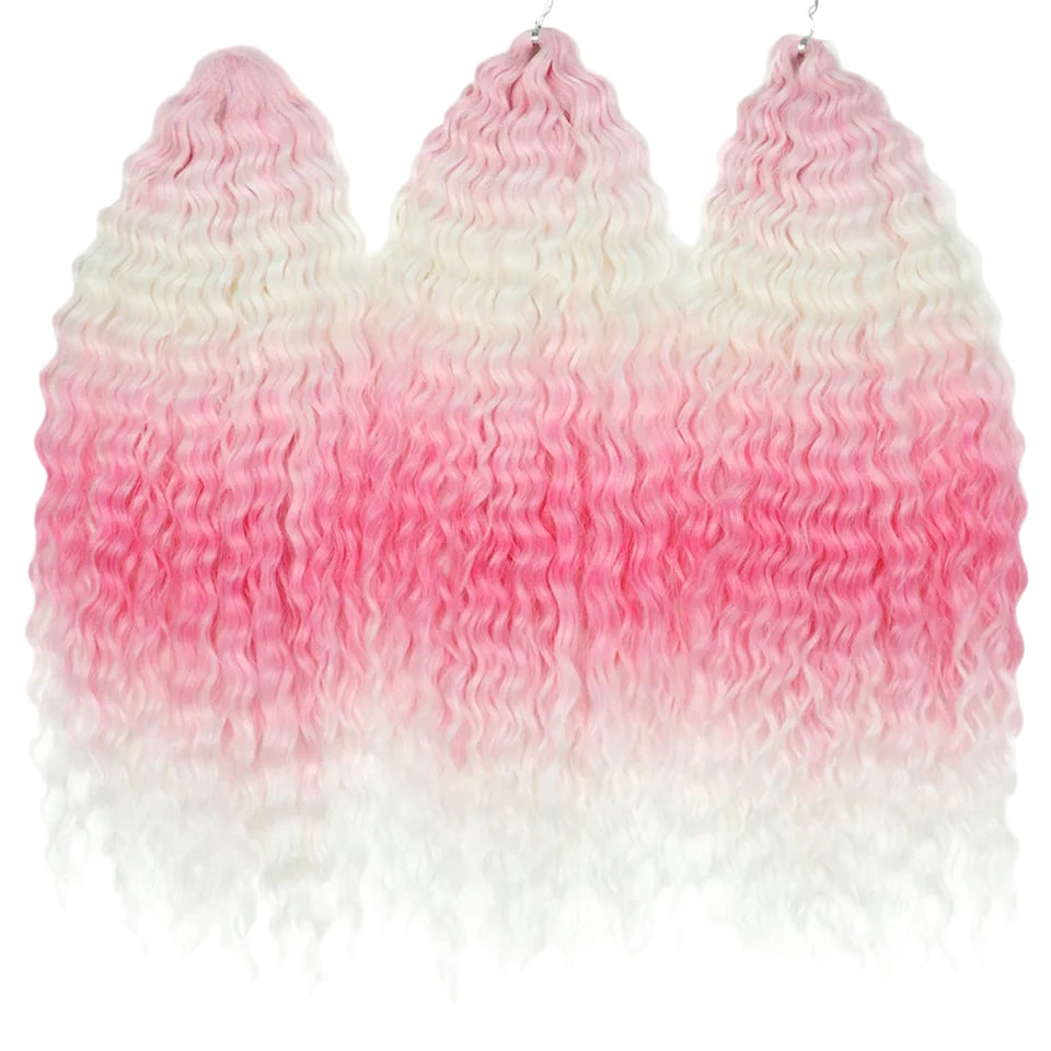 24 Inch Water Wave Crochet Braiding Hair Pink Blonde Synthetic Hair Extensions for Black Women