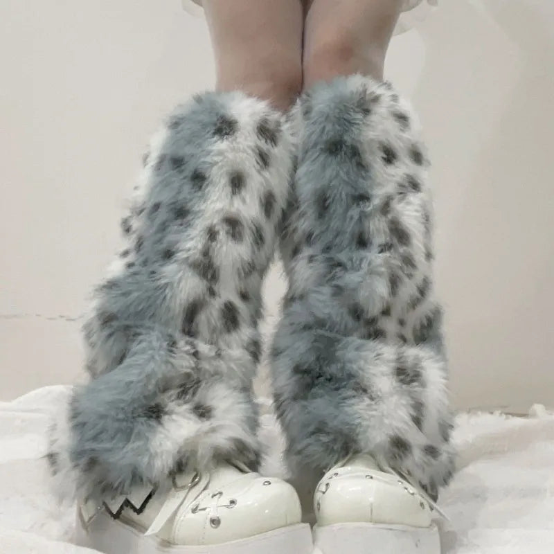 Plush Faux Fur Leg Warmers Leopard Pattern Winter Boot Covers
