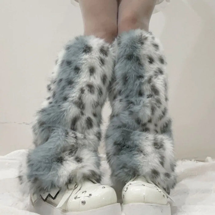 Plush Faux Fur Leg Warmers Leopard Pattern Winter Boot Covers
