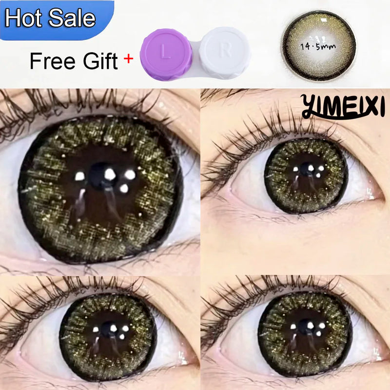 YIMEIXI 2Pcs New Colored Lenses Myopia Prescription Green Eyes Contacts Lens