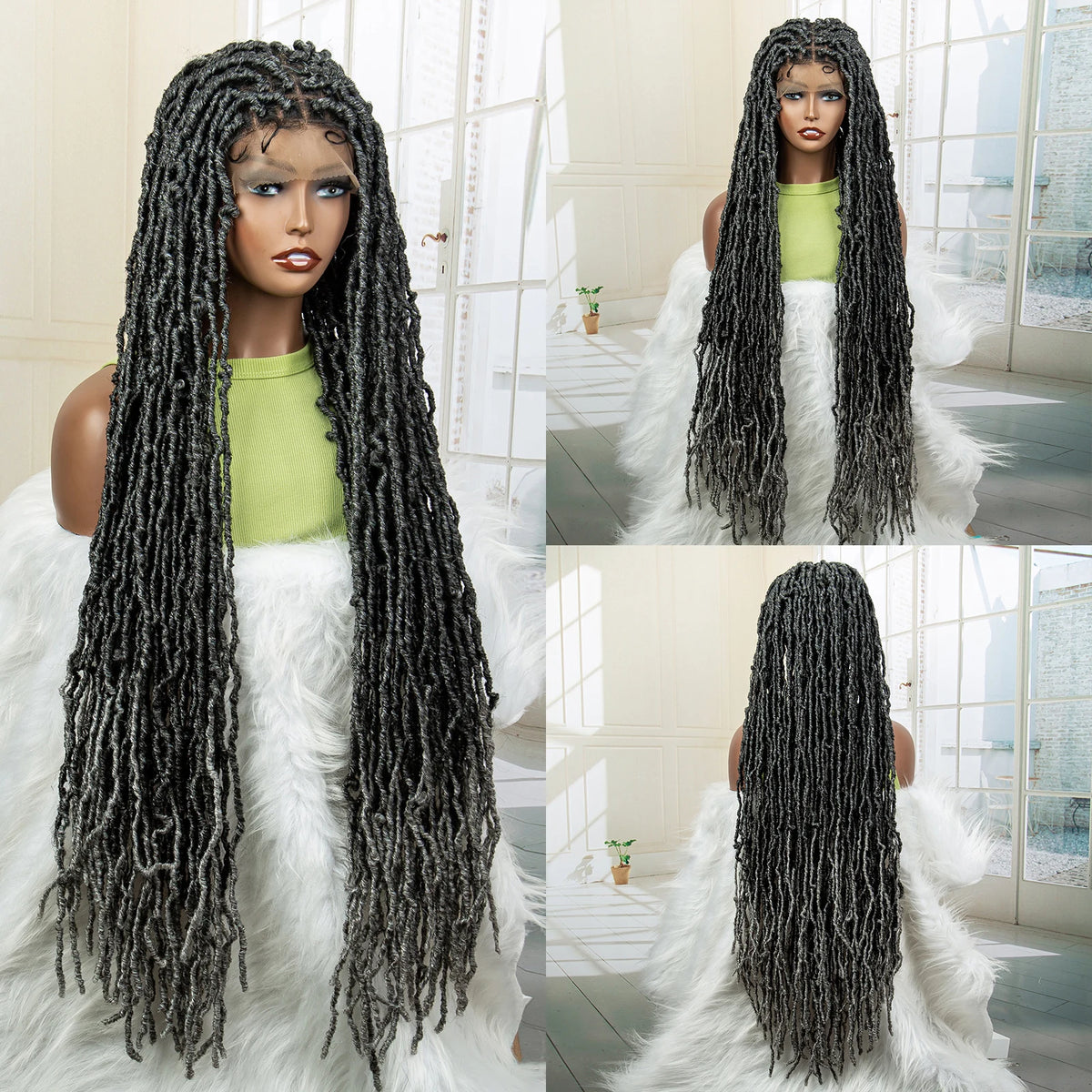 36 Inch Synthetic Braided Hair Wig Full Lace Ombre Colored Hair Wig for Black Women Box Braids Twisted Hairstyle Wigs