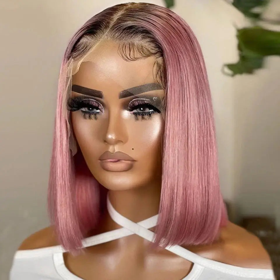 Pink Ombre Human Hair Bob Lace Wig