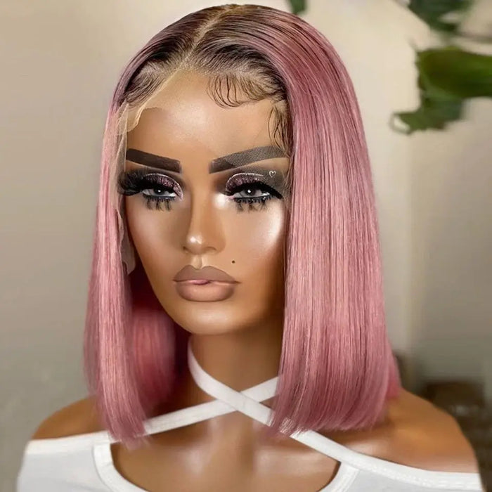 Pink Ombre Human Hair Bob Lace Wig