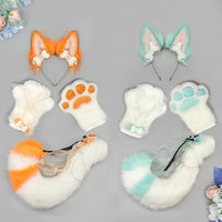 Hand-made Realistic Fluffy Fox Ear Headwear Faux Fur Wolf  Tail Plush Cat Claw Gloves Lolita Anime Exhibition Cosplay Props