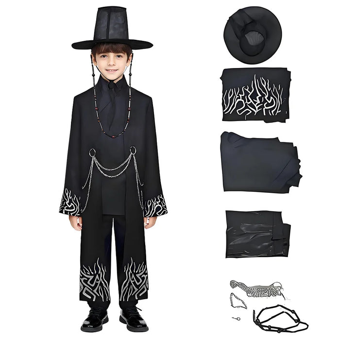 Black Gothic Costume Dress – Complete Outfit with Hat & Necklace for Halloween & Party