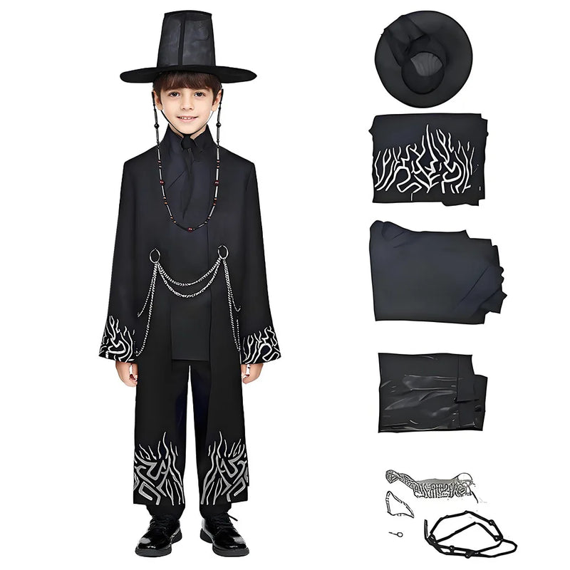 Black Gothic Costume Dress – Complete Outfit with Hat & Necklace for Halloween & Party