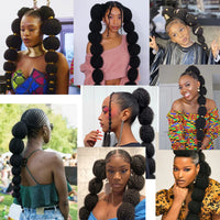24inch Afro Puff Long Straight Drawstring Lantern Bubble Braided Ponytail For Kids Black Women Girl False Clip on Extension