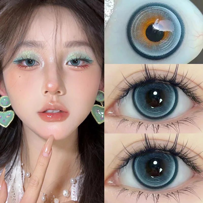 KSSEYE 1 Pair Korean Lenses Colored Contact Lenses  Myopia Beauty Pupil Soft Blue Lens