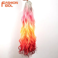 24inch 300g/3pcs Ombre Pink Orange Red Crochet Hair Extensions Total Heat Resistant Synthetic Wavy Braiding Hair