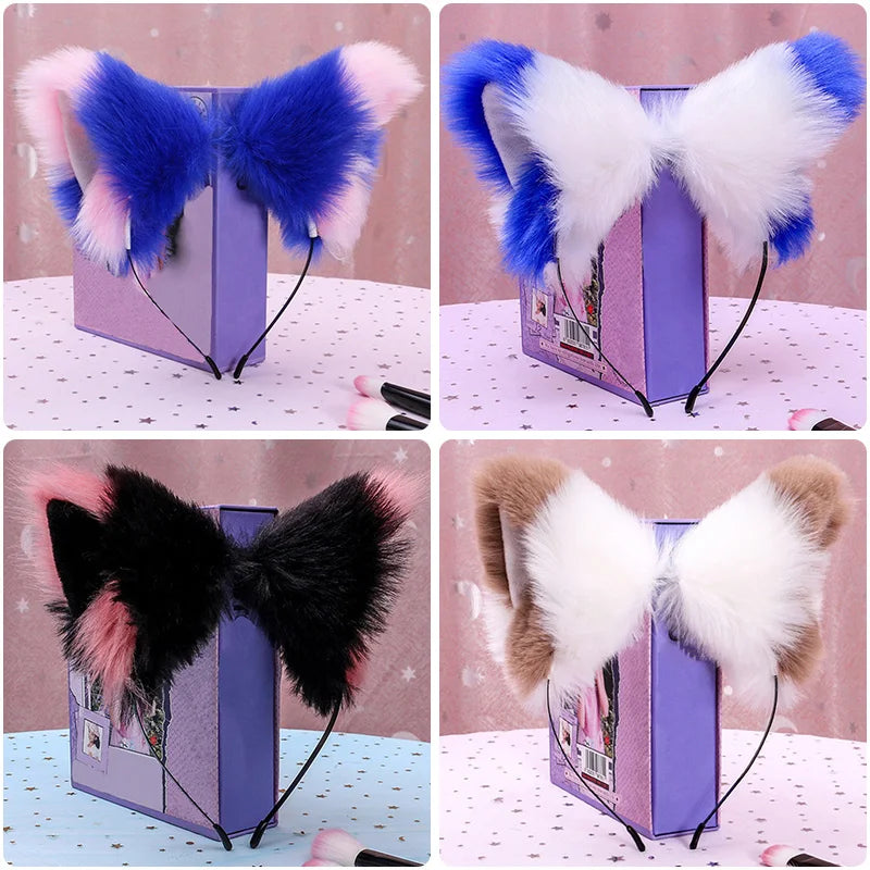 Furry Animal Cat Fox Ear Hair Hoops Party Cosplay Fur Hairband Girls Fashion Halloween Anime Headbands Headwear Hair Accessories