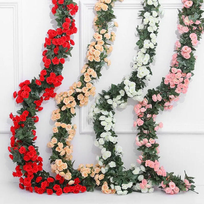 2.5m 1.8m Rose Artificial Flower Vine For Wedding Garland White Pink Home Room Wedding Decoration Silk Artificial Rose Vine Han