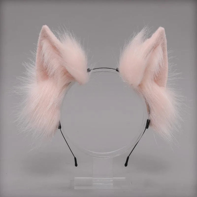 Plush Cat Ears Realistic Lolita Headband Cat Tail Cosplay Accessories Hand-made Simulation Animal Ears Halloween Headwear Kawaii