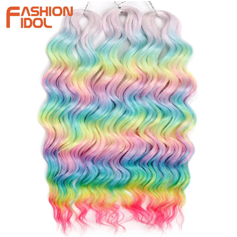 24 Inch Synthetic Hair Water Wave Braiding Hair Extensions Ombre Blonde Deep Wave Afro Curl Twist Crochet Hair for Women