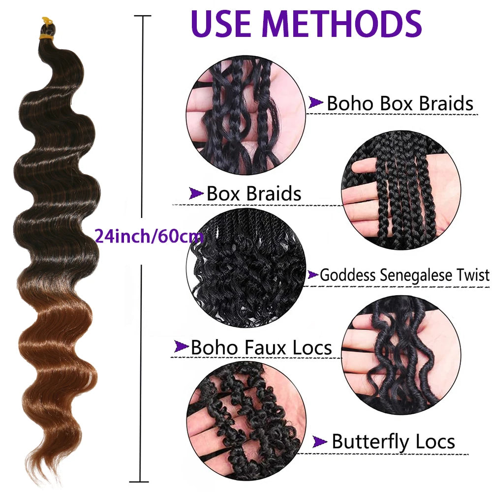 24 Inch Body Wave Braiding Hair French Curl for Goddess Box Braids Crochet Hair Braids Synthetic Hair Extensions（3pcs，T30#）