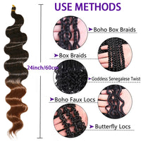 24 Inch Body Wave Braiding Hair French Curl for Goddess Box Braids Crochet Hair Braids Synthetic Hair Extensions（3pcs，T30#）