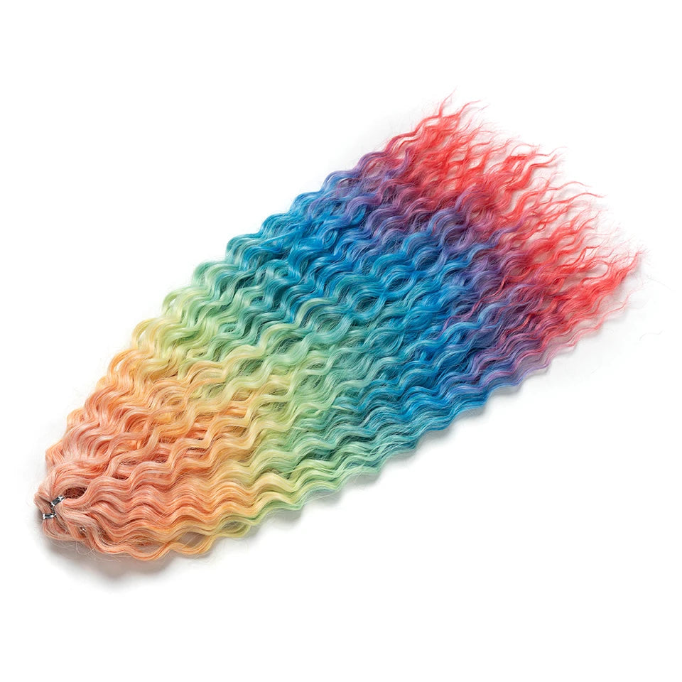 22 Inch Ombre Blonde Rainbow Water Wave Crochet Hair – 300g Synthetic Curly Braiding Extensions