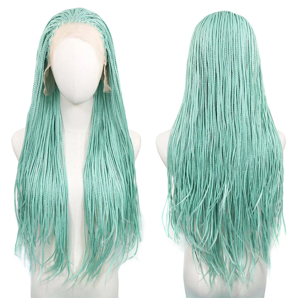 28Inch Pink Highlight Box Braided Wigs for Women Knotless Goddess Box Braid Lace Front Wig Colored Crochet Braid Synthetic Wig