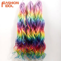 24inch 300g/3pcs Ombre Pink Orange Red Crochet Hair Extensions Total Heat Resistant Synthetic Wavy Braiding Hair