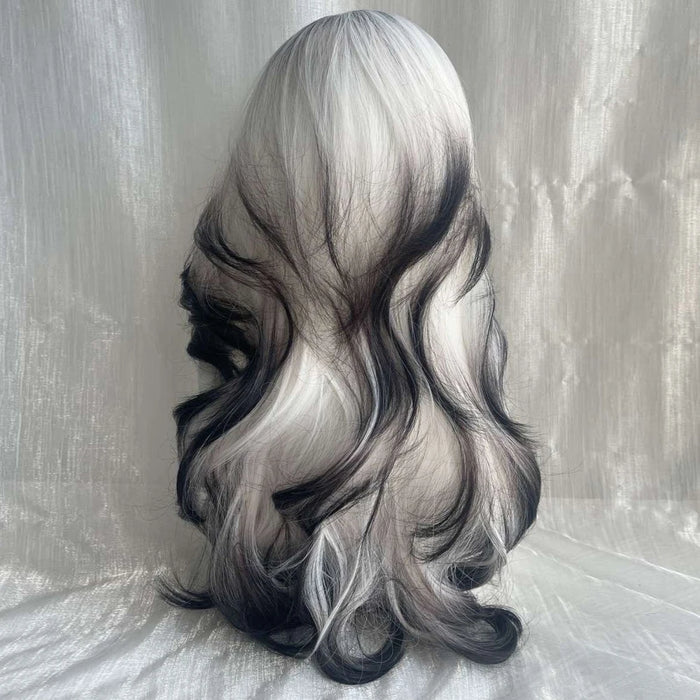 Long Wave Synthetic Black Ombre White Wig Fluffy Women Heat Resistant Wig for Daily Party Lolita Cosplay