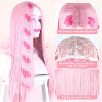 26 Inch Long Straight Pink Synthetic Wig – Heat Resistant Middle Part Wig with Wig Cap
