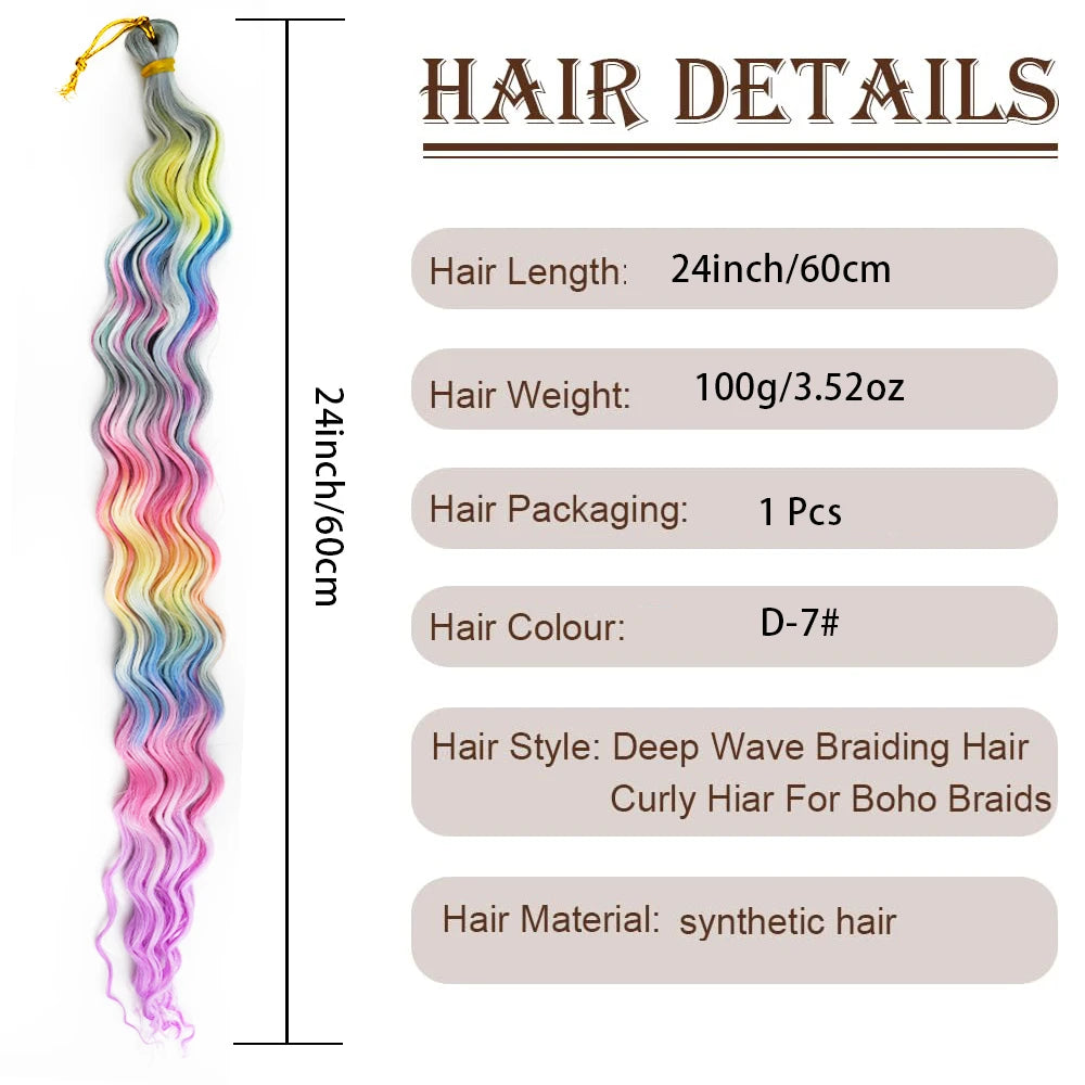 24 Inch Colored Deep Wave Crochet Hair – Synthetic Water Wave Braiding Extensions