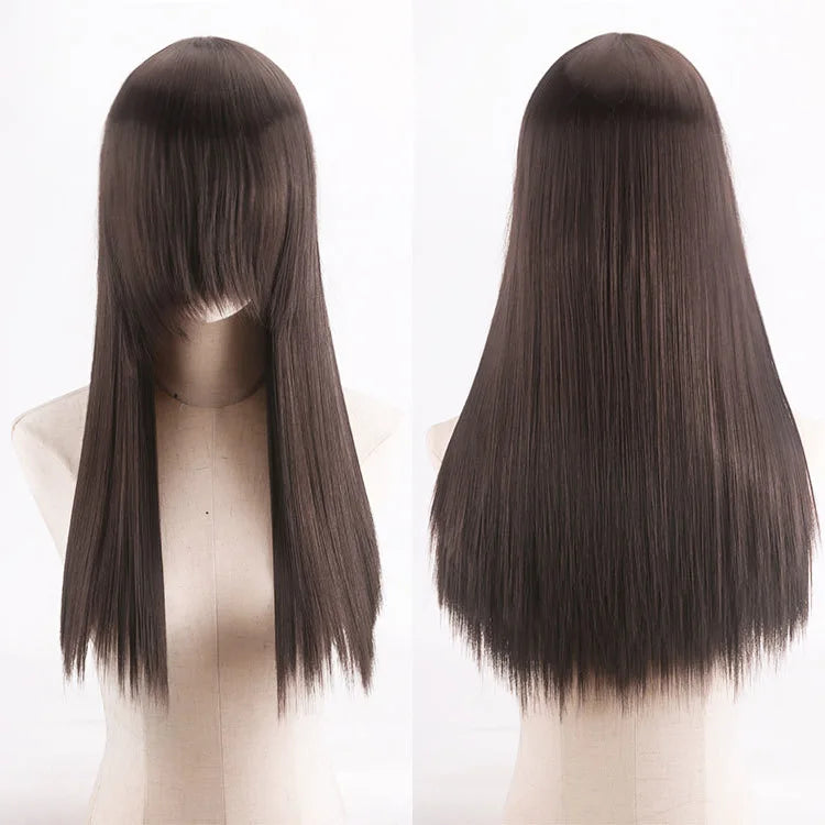 Cosplay Synthetic Wig 60cm Long Straight Curly Hairpiece Thickened High Temp Fiber Rainbow Color Rose Cap Party Halloween