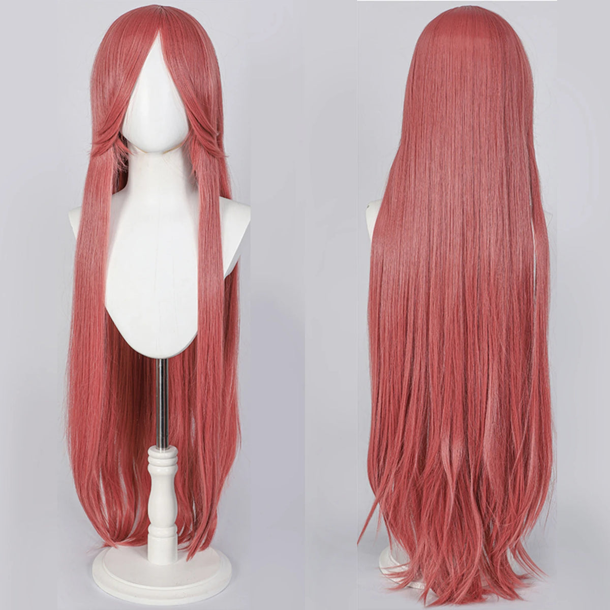 100cm Long Straight Synthetic Wig with Bangs – Pink Purple Cosplay Wig for Women