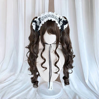 Long Wave Cosplay Wig with Double Ponytail For Women Daily Party Lolita Synthetic Wigs Gold/Chocolate Heat Resistant Hair