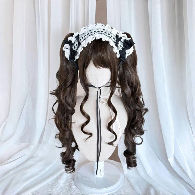 Long Wave Cosplay Wig with Double Ponytail For Women Daily Party Lolita Synthetic Wigs Gold/Chocolate Heat Resistant Hair