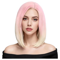 Vibrant Pink to Gold Gradient Shoulder-Length Layered Straight Bob Wig Smooth Silky Chic Street Style synthetic wig