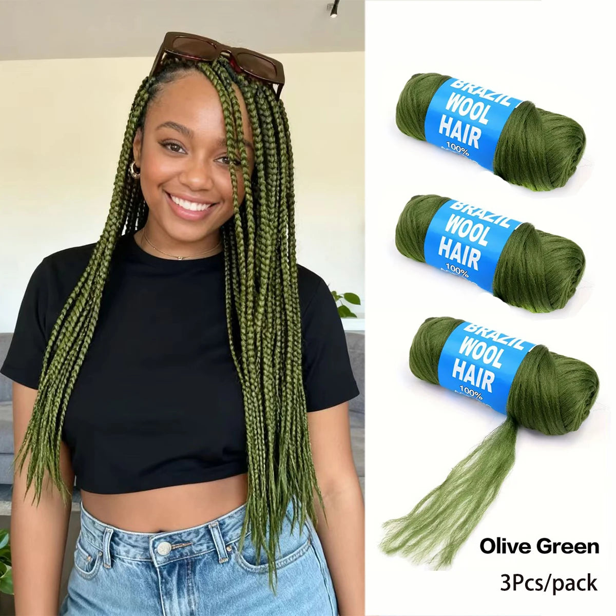 Brazilian Wool Braiding Hair | Acrylic Yarn for Crochet Braids Perfect for Senegalese twists, Senegal twist braids, and protective hairstyles
