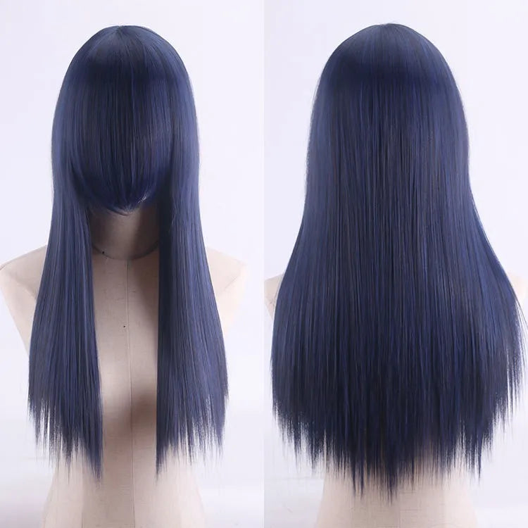 Cosplay Synthetic Wig 60cm Long Straight Curly Hairpiece Thickened High Temp Fiber Rainbow Color Rose Cap Party Halloween