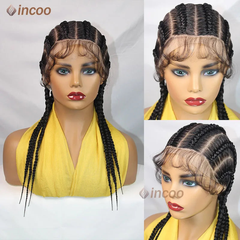 20" Short Synthetic Full Lace Wig Cornrows Braided Wigs For Black Women Lace Frontal Wig Jumbo Box Braids Wig